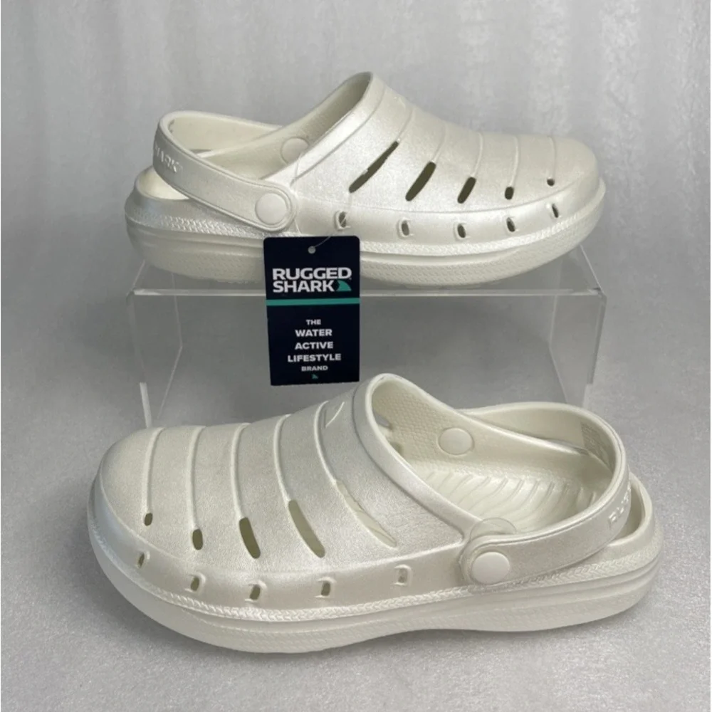Rugged Shark Eva White Pearl Clogs Slip on Sandals Girls Size 2 NEW